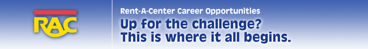 Image of Rent-A-Center Career Opportunities. Up for the challenge? This is where it all begins. banner